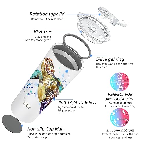THILY Stainless Steel Vacuum Insulated Tumbler Travel Mug 26 oz Coffee Cup with 2 Lids and Straws, Splash Proof - Image 4