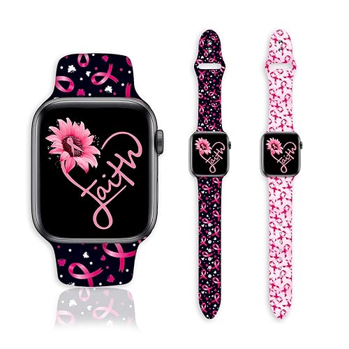 2 Pack Breast Cancer Awareness Watch Bands Compatible with Apple Watch 38mm 40mm 41mm Women Men Gifts, Soft Silicone Sport Wristbands Replacement Strap for iWatch SE/Series 7/6/5/4/3/2/1