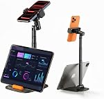 Adjustable Multitask Dual Stand Phone Holder & Tablet Stand. Desk Phone Stand for Filming in Bed & Kitchen. Phone Stand for Recording. Compatible with iPhone & Samsung, iPad, Kindle (White)