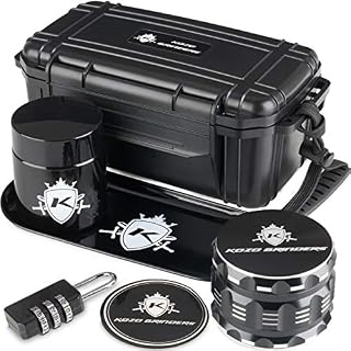 Kozo Smell Proof Stash Box Combo Kit with Aluminium 2.5" Herb Grinder, Rolling
