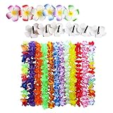 Incluye: 12 collares de flores de colores surtidos con 12 pinzas para el cabello de flores hawaianas. Estas hermosas flores hawaianas simuladas son ligeras y no se desvanecen.