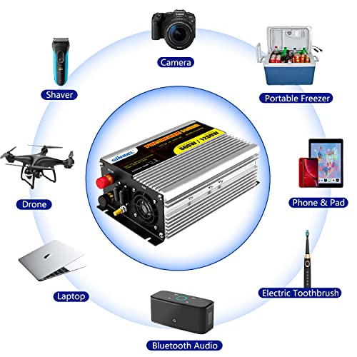 image for GIANDEL Pure Sine Wave 600Watt Power Inverter DC 12V to AC 240V with D