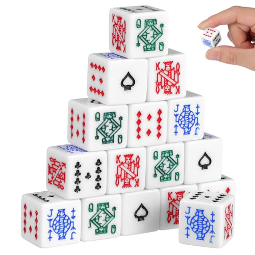 White Acrylic Poker Dice Set, 16mm Durable 6 Sided Dice for Card Games Liars Party Entertainment Board Games (16Pcs)