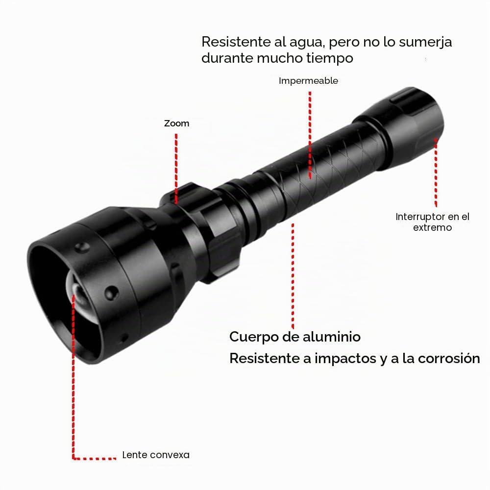 Linterna infrarroja, 10 W, 940 nm, iluminador IR con enfoque ajustable, T50 500 lm, iluminador infrarrojo, linterna táctica con zoom para dispositivos de visión nocturna y caza