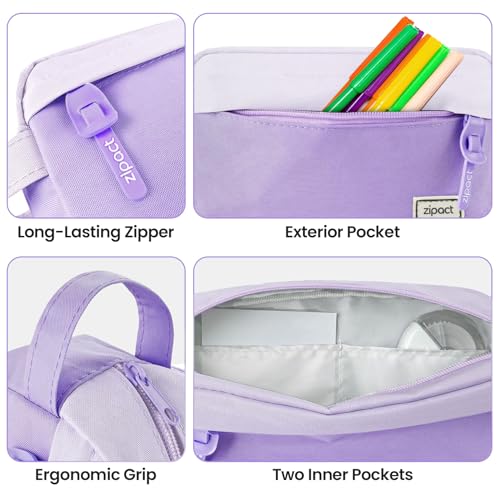 Image of Taja Large Capacity Pencil Case Pouch with Zipper, Portable Cute Pencil Cases with Handle, Multi - Slot Pencil Case, Desk Organizer for Women & Men - Lilac