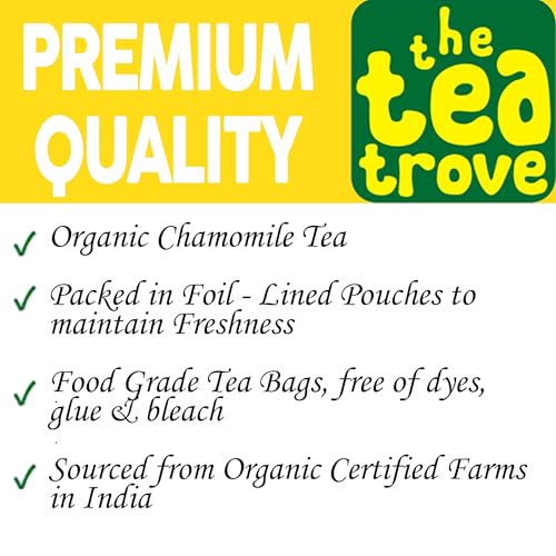 Image of The Tea Trove Pure Chamomile Tea Bags Organic - 40 Eco-Friendly Caffeine Free Camomile tea in Resealable pouch - Steep Hot Or Iced | Pack of 1, 40 grams