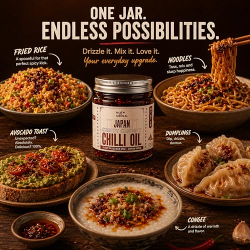 Image of Eat Atlas Japan Crispy Chunky Chilli Oil with Turkish Lavash Sesame Chips Combo, Slow Infused Chilli Garlic, No Preservatives, 200g + 100g