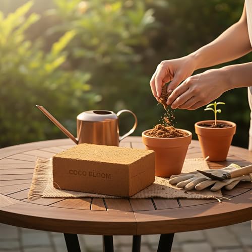 Image of 1 Kg Cocopeat Block Brick - 100% Natural Organic Growing Medium, High Water Retention Soil Conditioner for Gardening, Indoor Plants, Seed Starting, Hydroponics & Nursery Use