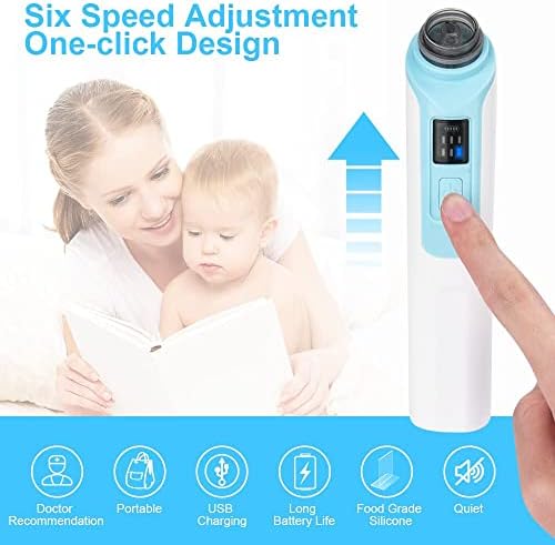 URAQT Baby Nasal Aspirator, Baby Nose Sucker Electric Nose Cleaner with 6 Suction Levels and 2 Sizes Silicone Tips, Anti-backflow Nose Vacuum Cleaner Rechargeable Nasal Sucker for Newborns, Toddlers