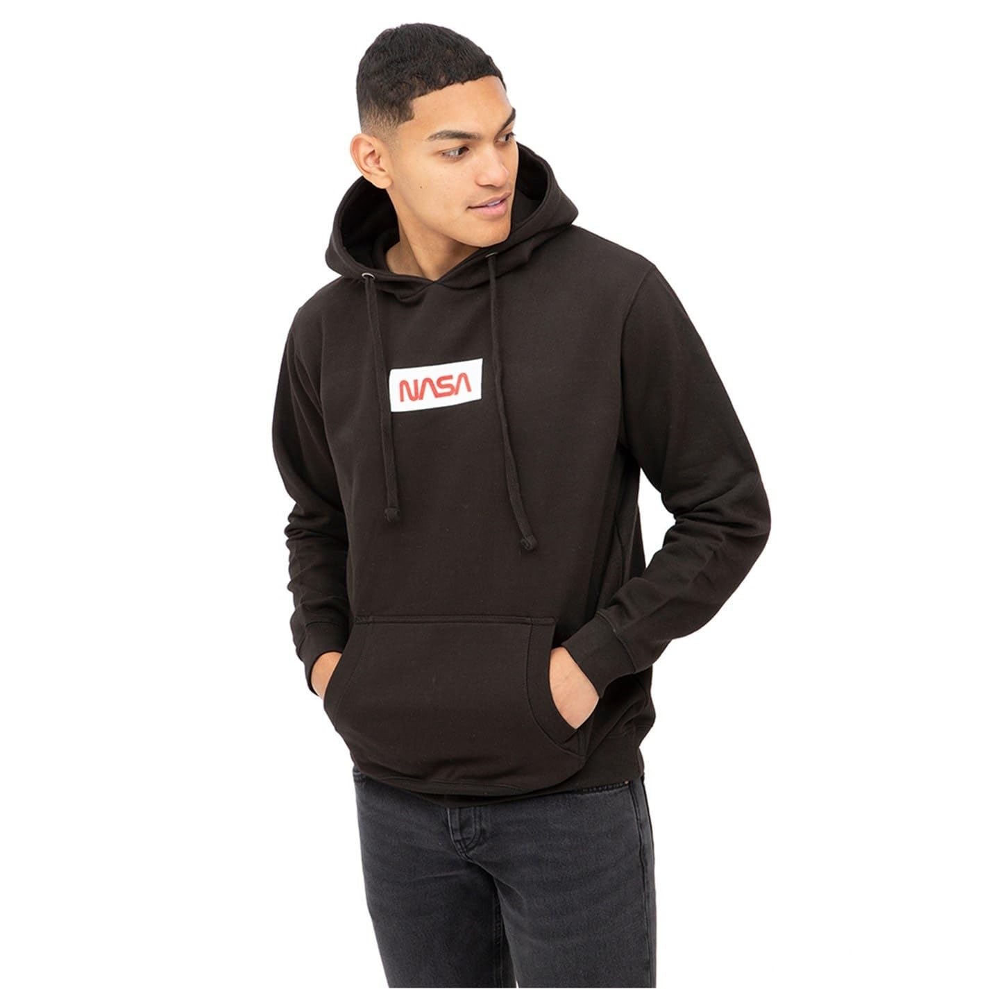 Nasa Men's Box Logo Hooded Sweatshirt, Black, S UK