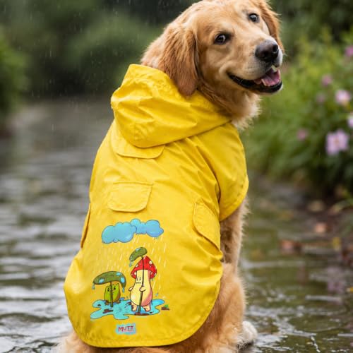 Image of Mutt of Course Waterproof Dog Raincoat with Hood & Mesh Lining | Collar & Harness Leash Opening Yellow (S)