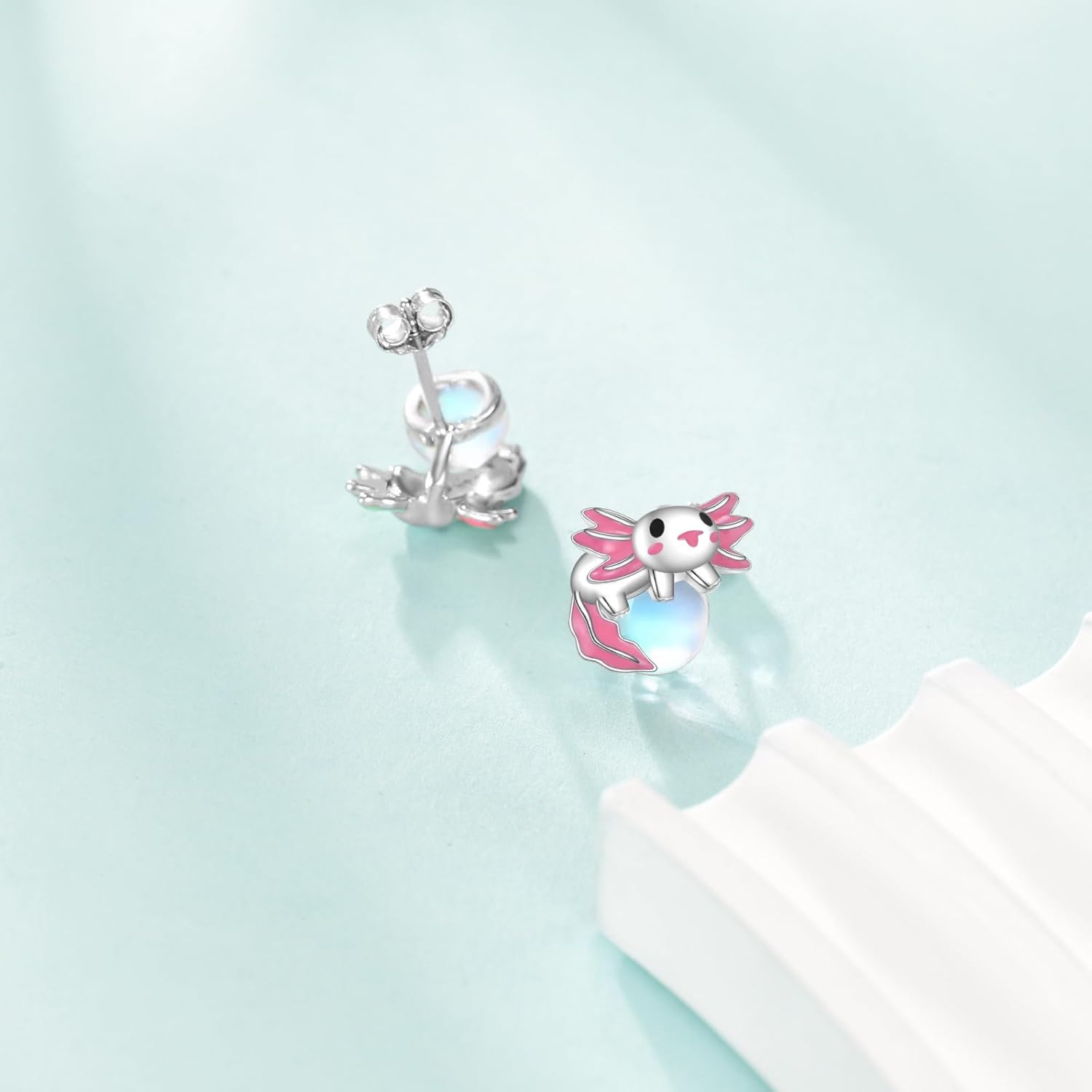 Axolotl Earrings 925 Sterling Silver Moonstone Axolotl Stud Earrings Cute Animal Jewelry for Women Mom - Image 6