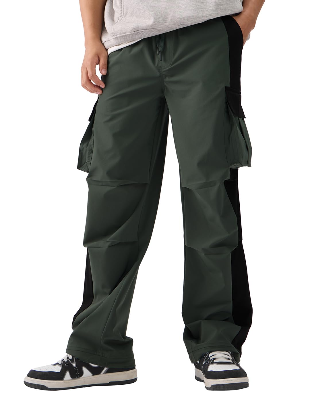 the souled store Parachute Pants: Riveria Men and Boys Elasticated Toggles Leg Closure Cotton Baggy Fit Parachute Pants-picture-38