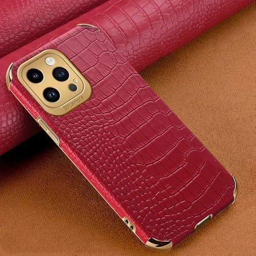 Coque en cuir crocodile pour iPhone 16 Pro Max rouge avec anneau de maintien