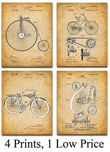 Original Bicycle Patent Art Prints - Set of Four Photos (8x10) Unframed