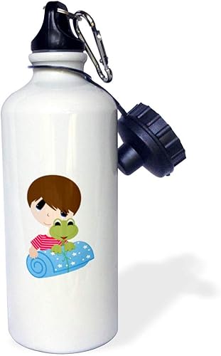 3dRose WB _ _ _ _ _ _ _ _ _ _ 53179 _ _ _ _ _ _ _ _ _ _ 1 niño Rana y bolsa de dormir Deportes botella de agua, 21 oz, color blanco