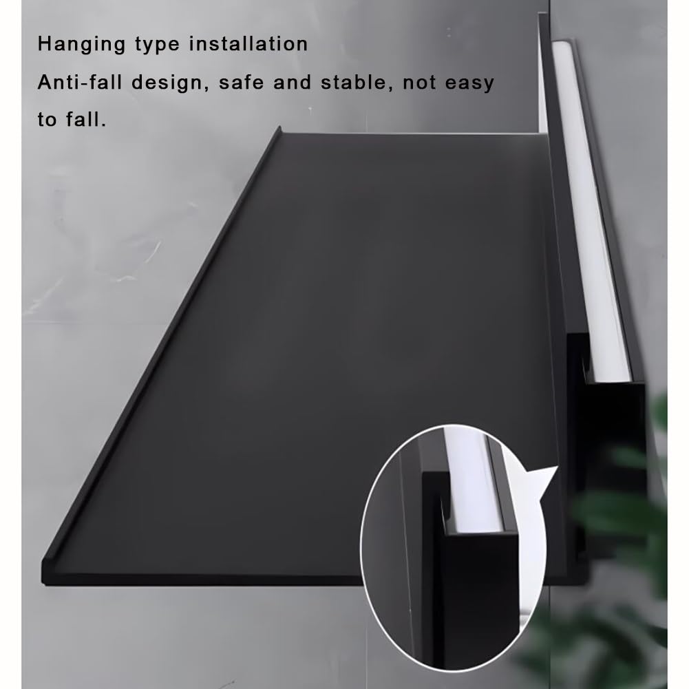 Półki Wiszące Led Montowane Na Ścianie, Podświetlana Aluminiowa Półka Ekspozycyjna Do Biura, Kuchni, Regału Na Książki – 80 X 20 X 6 Cm, Czarne, 1 Szt., Nowoczesne Rozwiązanie Do Przechowywania, Czar