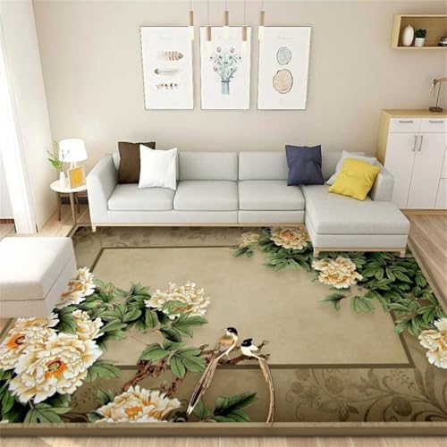 Tapis de salon lavable 300x400cm vert à fleurs orientales - 2
