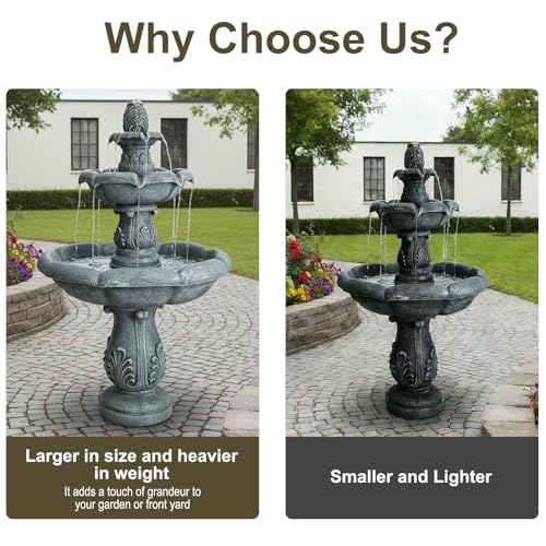 Image of Naturefalls 48 inch Grey Water Fountain Outdoor - Large Waterfall Fountain Outside, 3-Tiers Cascading, Fiber Reinforced Concrete, Indoor and Outdoor Fountain for Garden, Patio, Backyard, Lawn, Yard Decor