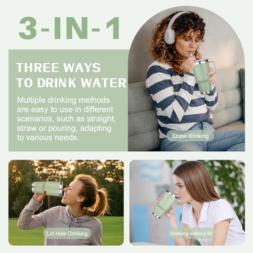 Image of 30 oz Tumbler with Handle, Stainless Steel Insulated Tumbler with Lid and Straw, Double Wall Vacuum Coffee Mug Tumbler, Insulated Coffee Thermal Cup for Cold and Hot (Matcha)