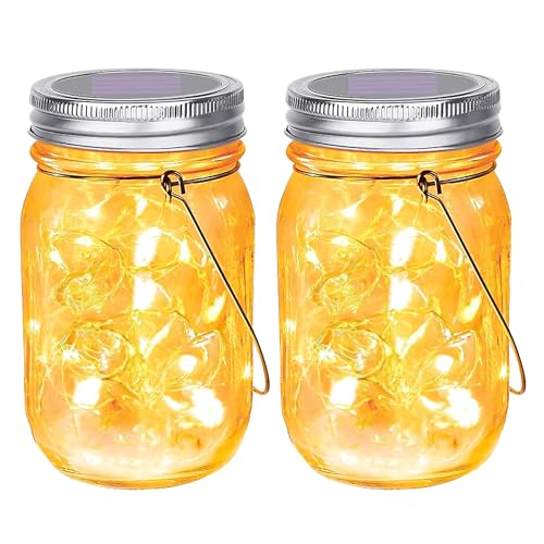SteadyDoggie Solar Mason Jar Lights - Set of 2 Magical Patio Lights in Glass Lanterns - Hang Them Anywhere Outdoors for Enchanting Illumination - Waterproof and Decorative - 5.2' x 3'