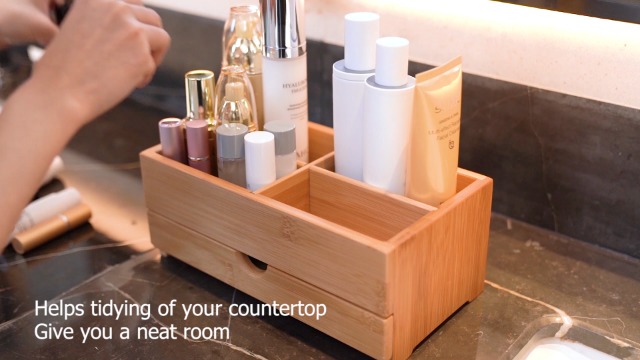 Amazon.com: GOBAM Bamboo Makeup Organizer and Storage with Drawer, Wooden Cosmetic  Organizer Countertop for Bathroom, Bedroom, Kitchen & Dresser, Desk  Organizer with Drawers and Make up Vanity Station - Medium : Beauty