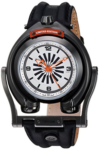 GV2 by Gevril Triton Mens Swiss Automatic Black Leather Strap Watch, (Model: 3404)