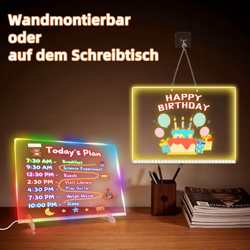 LED Zeichenbrett, Notiztafel mit 8 Farben 6 Beleuchtungsmodi, Acryl Schreibtafel mit Batteriepack, Komplettes Geschenkbox-Set mit Zubehör,Led Maltafel Kinder, Zeichnen, Memo, Werbetafel
