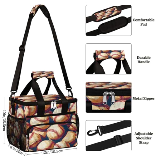 Insulated Picnic Backpack Lunch Box for Women Men Picnic Basket Tote Lunch Bag Picnic Bag Portable Lunch Bags for Picnic, Beach, Work, Trip,Office, Camp Baseballs