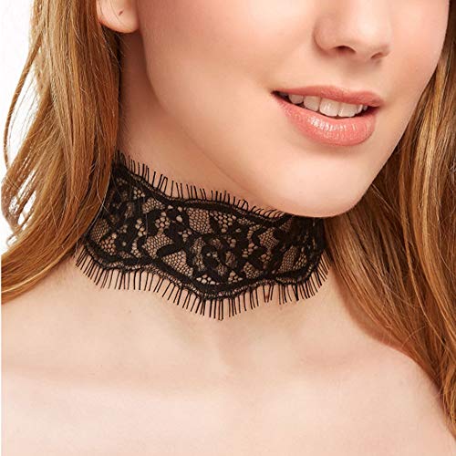 Dainty Black and White Lace Punk Boho Choker Necklaces Minimalist Necklace Chain Jewelry for Women 2 Pcs