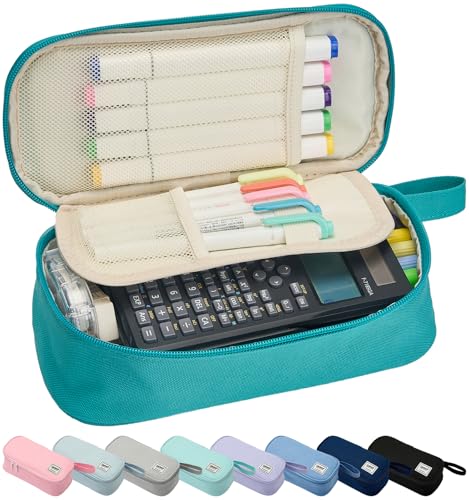 Image of SPACEMATE Pencil Case Pouch Box Bag School Supplies Girls Boys Kids, Cute Preppy Stuff Large Big Capacity Aesthetic Pen Organizer, Back to College Stationary, Teal, Standard Stlye, 1800ml