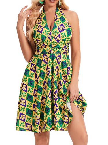 Image of Women's Summer Sundress- 2025 Sexy Halter Sleeveless Spring Boho Elastic Waist Ruffle Mini Dress