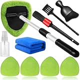 Qydipclin 10pcs Windshield Cleaning Tool Inside Car Window Cleaner Wash Kit with 4 Reusable Microfiber Pads 1 Spray Bottle and Extendable Handle Interior Auto Glass Wiper Kit, Green