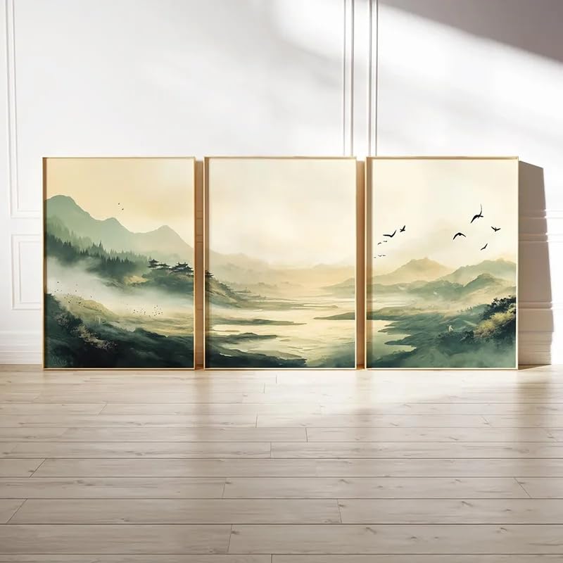 Impression sur toile vert olive de qualité supérieure triptyque urbain design 50x70 cm - 3