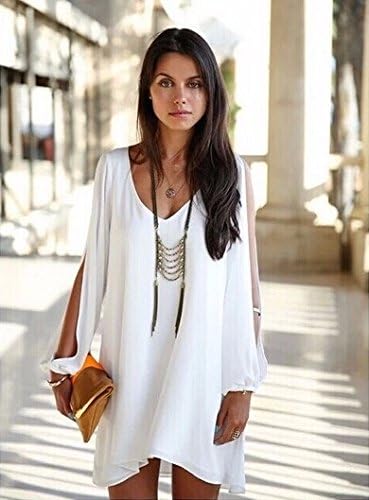 Women's Long Batwing Sleeve Mini V-Neck Irregular Hem Casual Loose Chiffon Dress