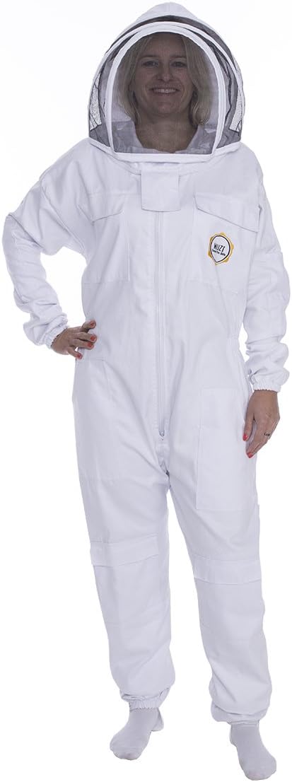Muzi Professional Beekeeping Suit with Fancy Veil Coverall Poly cotton Fabric White Color Sting Proof Unisex Design (X-Large)