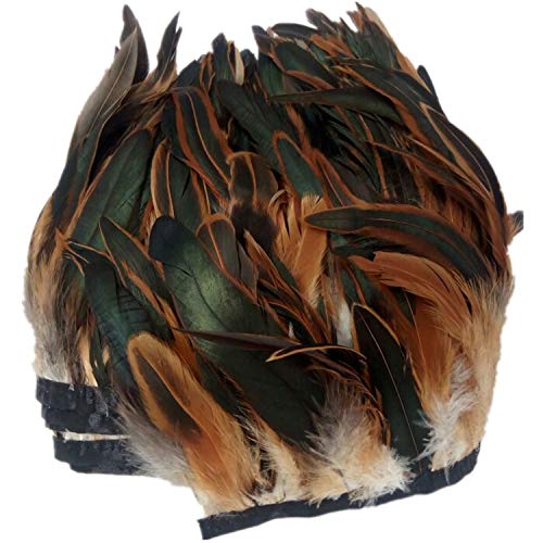 PANAX Echte Hahnenfedern auf 500cm Stoffstreifen - 15 Farbvarianten - Ideal für Fasching, Karneval, Halloween, Basteln, Bekleidung, Kostüme in Braun