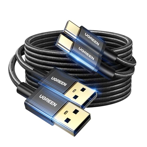 UGREEN 2-Pack USB C Cable 3A Fast Charge, USB A to Type C Cable Braided USB C Charger Cord Compatible with iPhone 16/16 Plus/16 Pro/15, Samsung Galaxy A03s/A10e/A20/A50/A51/S20/LG G8/G7, 6.6ft Black