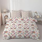 buyluhn Bettdecke 135x200 4 Jahreszeiten Totenkopf Steppdecke – Wendedecke mit Bunte Blumen, Weich & Leicht, Ganzjahresdecke Ohne Bezug, Waschbar, mit 2 Kissenbezügen #H68