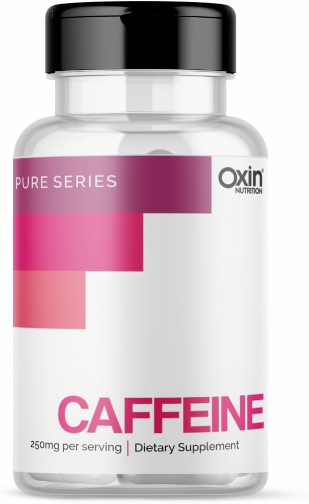 Oxin Nutrition Pure Series Caffeine 250mg Capsules Imported Caffeine Better than 200mg Support Energy and Focus (60 Capsules)
