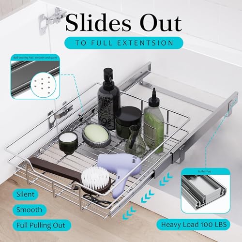 Image of Pull Out Cabinet Organizer 15 inch W X 17 inch D, Chromed, Full Slide Out Drawers