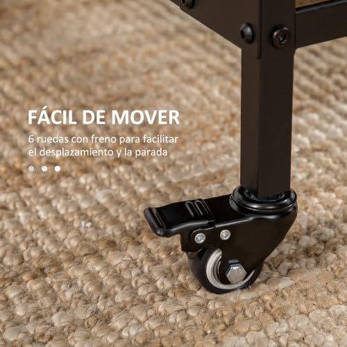 Miniatura 7 de Homcom Mesa Plegable De Comedor Con Estante, Ruedas, Alas Abatibles Y Bordes Redondeados Para Salón Y Cocina - 130x80x74 Cm Marrón