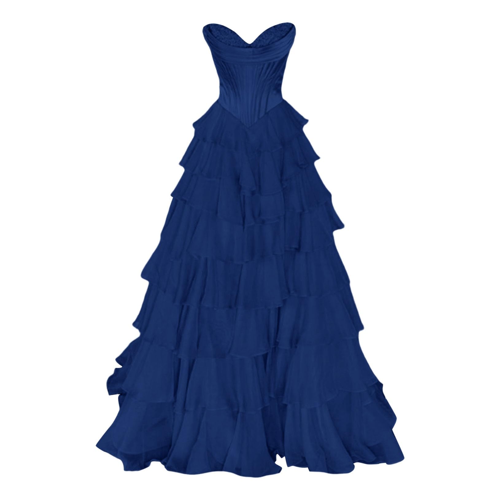 Vestido Largo de Gasa para Noche con Diseño de Corsé y Abertura Elegante sin Tirantes Corte A