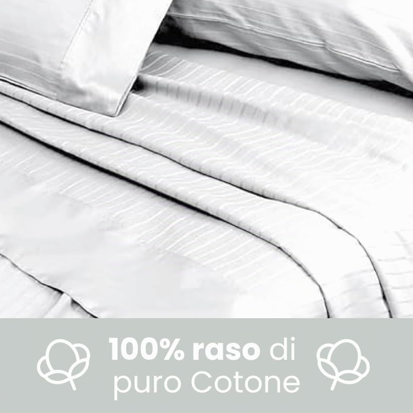 INTRECCI Completo Lenzuola Matrimoniali in Raso di Cotone Matrimoniali, Biancheria da Letto Parure Lenzuolo con Angoli Lenzuolo Teso e Federe in Raso 2 Piazze Bianco