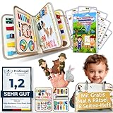 Mallie® Montessori Busy Board ab 1 2 3 4 Jahren inkl. Gratis Mal & Rätsel 48-Seiten Heft mit Rollenspiel-Set & Fingerpuppen Lernbuch - Feinmotorik & Konzentration Quiet Book, Activity Board Quiet Book