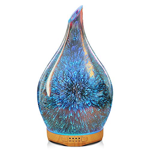 280ml Essential Oil Diffuser 3D Glass Aromatherapy Ultrasonic Humidifier - 7 Color Changing LEDs, Auto Shut-Off,Timer Setting, BPA Free for Home