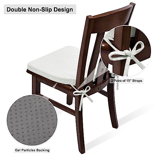 Shinnwa Chair Cushion With Ties For Dining Chairs [17 X 16.5 Inches] Non Slip Kitchen Dining Chair Pad And Seat Cushion With Machine Washable Cover - Off White #TOP3