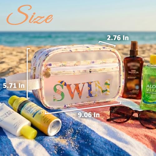 Image of COSHAYSOO Clear SWIM Bag Swimming Pool Accessories Cute Swimmer Team Gifts for Women Teen Girls Bikini Swimsuit Goggle Cap Sunscreen Makeup Storage, Waterproof Beach Vacation Summer Travel Essentials
