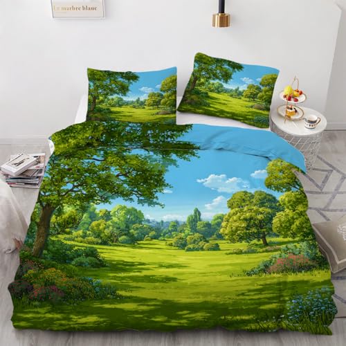 Housse de Couette 240x260 cm Forêt Imprimé Réversible 3D - Parure de Lit Nature