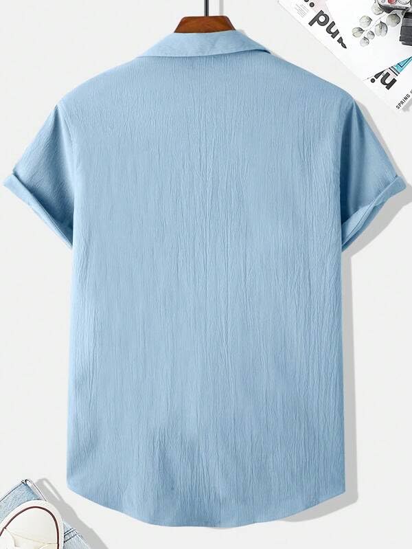 Image of Men's Cotton Pop Corn Half Sleeves Regular Fit Casual Shirt (Sky Blue,M)